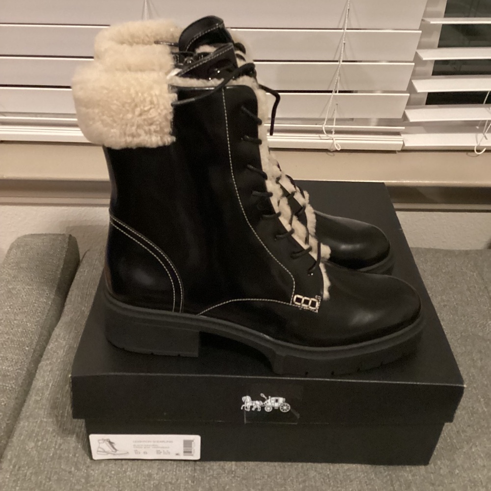 COACH Women's Leighton Signature Shearling Booties, size 10 - Picture 6 of 14